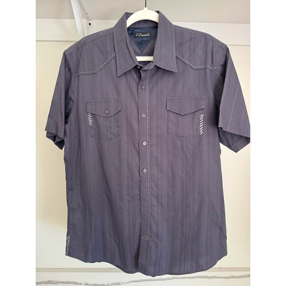 Vintage 7 Diamonds Men's Polo Embroidered Short Sleeve Size XL Navy‎